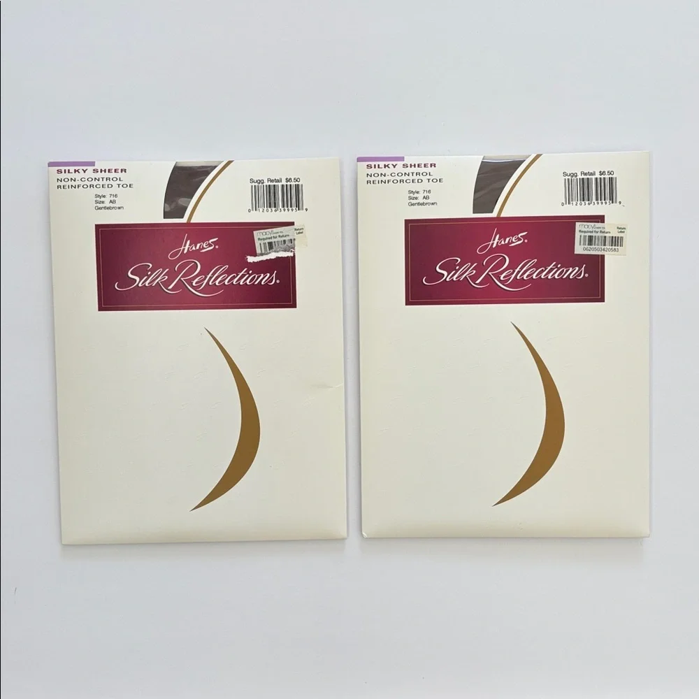Vintage‎ 2 Hanes Silk Reflections NC Reinforced Toe Pantyhose AB Gentlebrown 716